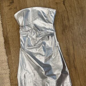Zara Silver Strapless Metallic Dress